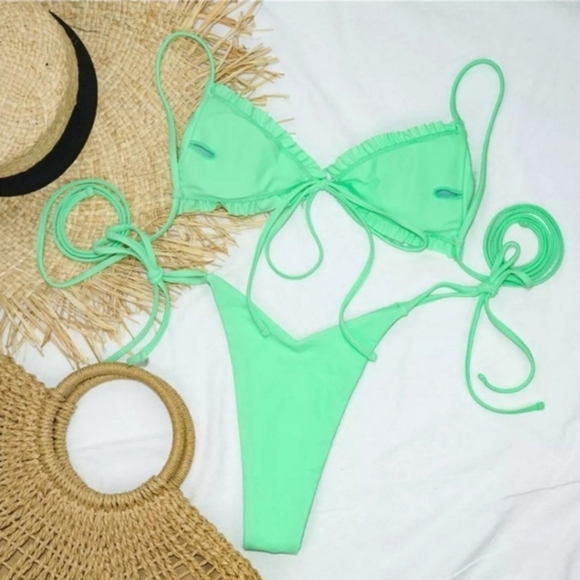 Light Green Ruched Top and Brazilian Bottom Bikini Set - Picture 6 of 6